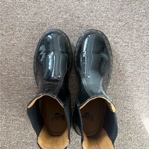 Dr. Martens Shiny Black Boots with Yellow Stitching